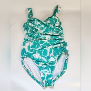 Croft & Barrow One-Piece Swimsuit Womens 12 Runched Tummy Tropical Floral